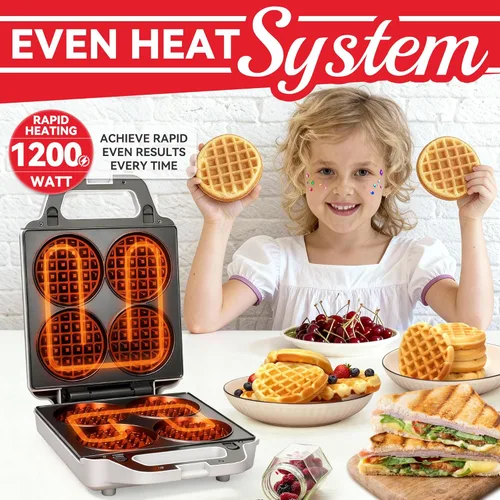 Vista 2 de SugarWhisk Mini Waflera 2 en 1 con Placas Extraíbles, Prensa Panini para Sándwiches, Prensa para Sándwiches, Waflera Eléctrica, Sandwichera
