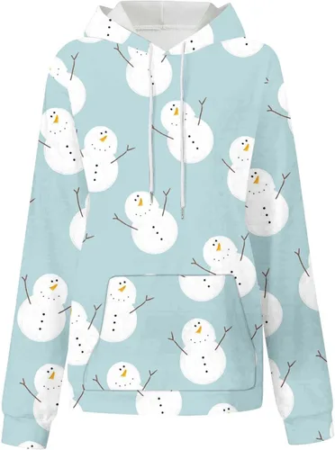 Vista 4 de Sudaderas con capucha de Navidad para mujer, de gran tamaño, manga larga, con cordón, lindas sudaderas de Navidad para adolescentes y niñas