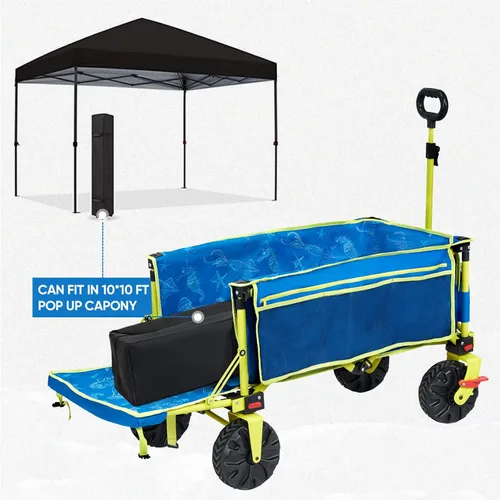 Vista 4 de Old Bahama Bay Carro de Playa Extra Largo de 300lbs 124 cm de Largo con Ruedas Grandes con Freno para Arena, Carro de Playa Plegable Utilitario