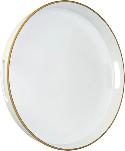 Vista 14 de Bandeja decorativa azul para mesa de café, bandeja de servir redonda de plástico con cuentas para encimera de cocina, otomana, sala de estar, (13")