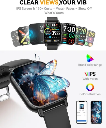 Vista 5 de Reloj inteligente para hombres y mujeres, pantalla HD de 1.85 pulgadas, rastreador de fitness Bluetooth, contador de pasos/monitor de sueño, más