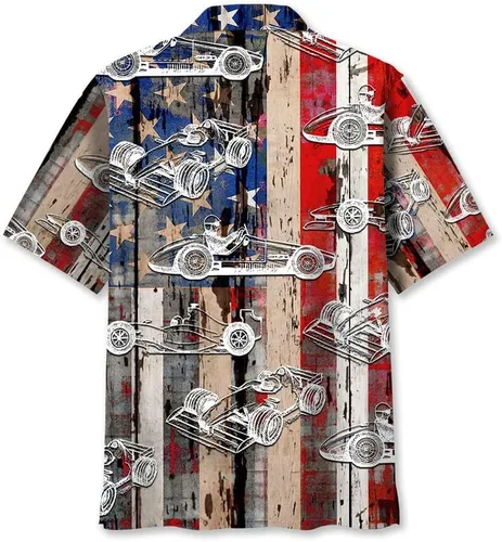Vista 4 de Camisa hawaiana divertida de carreras F1, camisetas de fórmula 1 para hombre, camisas tropicales de coche para hombre, camisas de viaje de fórmula