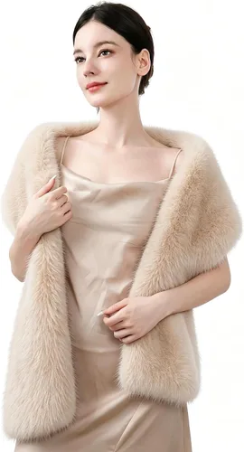 Vista 12 de Dikoaina Bufanda de invierno para mujer de piel sintética, con cuello, tipo envoltura, de piel sintética Beige