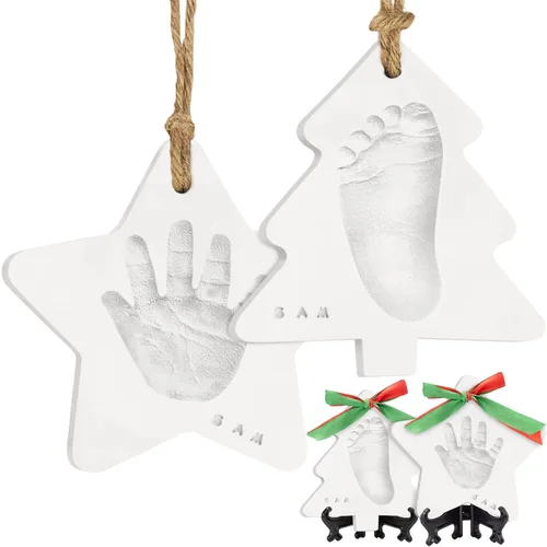Vista 14 de Kit de Huellas de Manos y Pies de Bebé - Adorno Personalizado para la Primera Navidad del Bebé, Adorno Recuerdo de Huella de Recién Nacido, Kit