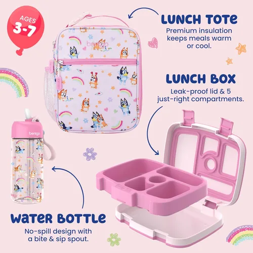 Vista 3 de Bentgo + BLUEY - Juego de almuerzo infantil de 3 piezas, caja Bento a Corazones y manualidades