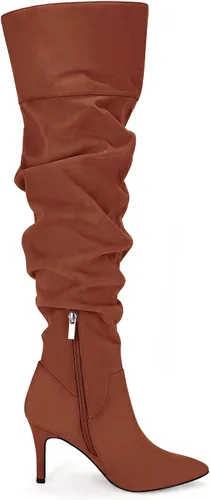 Vista 5 de Coutgo Botas por encima de la rodilla para mujer, con puntera alta hasta el muslo, tacón alto, estilo holgado, tacón alto, largo, sexy, zapatos