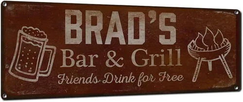 Vista 75 de Adam's Bar and Grill Friends Drink for Free, cartel de aluminio de 5.75 x 15.5 pulgadas, accesorios personalizados para bar y decoración de pared