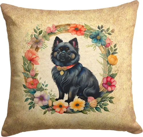 Vista 123 de Caroline's Treasures DAC2072PW1414 Affenpinscher and Flowers - Almohada decorativa de tela, lavable a máquina, para interiores y exteriores