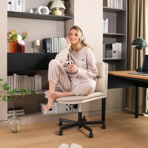 Vista 2 de EMIAH - Silla cruzada con ruedas, sillas de escritorio para oficina en casa, piel sintética