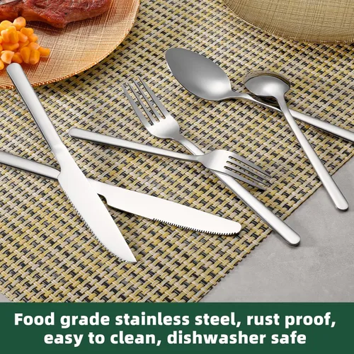 Vista 9 de Juego de cubiertos de 24 piezas con cuchillos para carne, juego de cubiertos de acero inoxidable para 4, juego de cubiertos de grado alimenticio