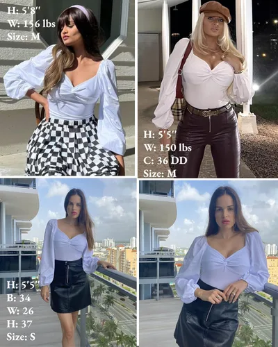 Vista 6 de Zeagoo Enterizo sexy con cuello en V cuadrado para mujer, manga larga abombada, nudo frontal, Blanco