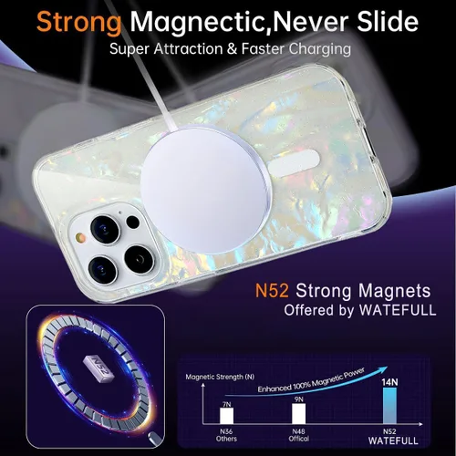 Vista 2 de Funda MagSafe para iPhone 15 Pro para mujeres y niñas, funda magnética iridiscente con purpurina iridiscente de ópalo perlado