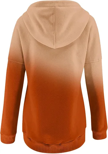 Vista 3 de Sudadera con capucha y media cremallera para mujer, con cordón, atlética, moderna, con bolsillo frontal, manga larga, para otoño