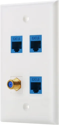 Vista 2 de 1 puerto Ethernet Cat6 y 1 placa de pared de puerto tipo F coaxial de cable chapado en oro (blanco)