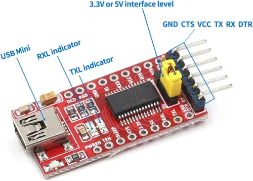 Vista 3 de HiLetgo FT232RL Mini USB a TTL Convertidor Serial Adaptador Módulo 3.3V/5.5V (Paquete de 2)