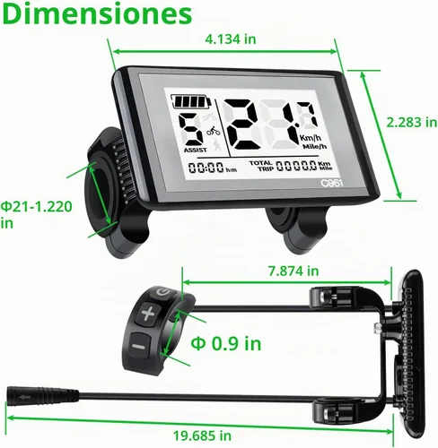 Vista 5 de Pantalla LCD Ebike hembra de 5 pines C961 para Bafang BBS01B BBS02B BBSHD Mid Drive Motor, computadora de pantalla Ebike con protocolo UART 0-9