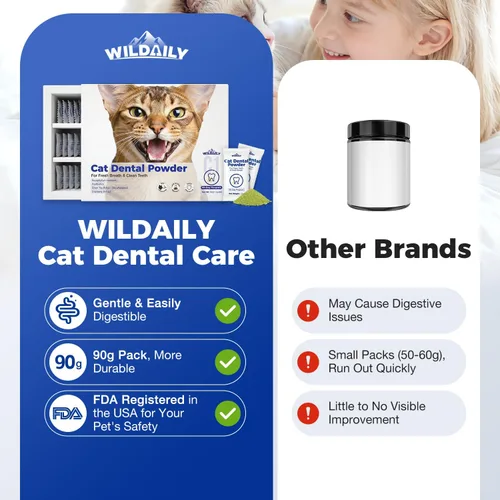 Vista 6 de Polvo dental para gatos, refresca el aliento, elimina la placa y el sarro, previene enfermedades de las encías, ingredientes totalmente naturales