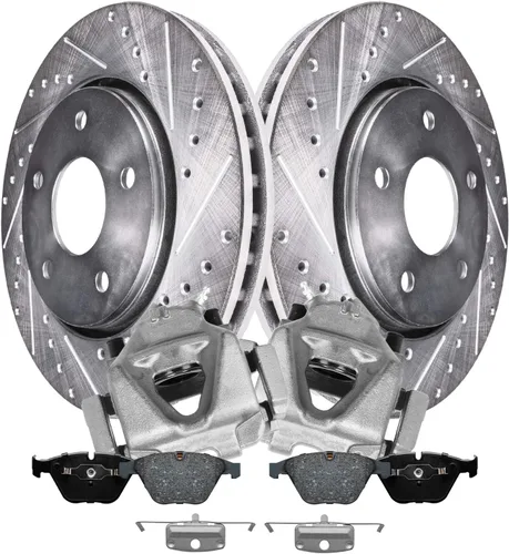 Vista 24 de Detroit Axle - Kit de freno delantero para Hyundai Nexo 2019-2024, rotores de freno perforados y ranurados, pastillas de freno de cerámica