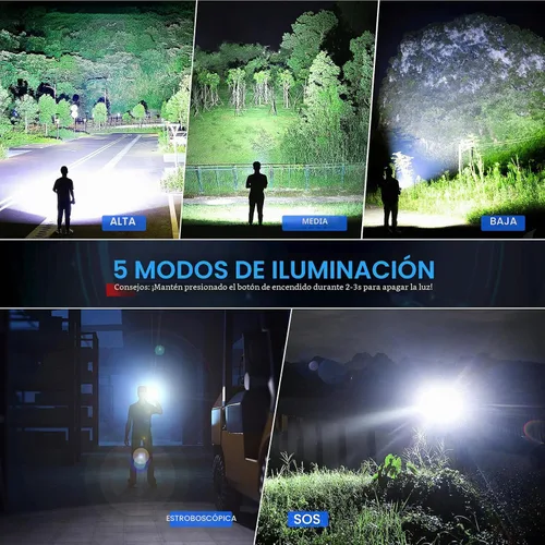 Vista 3 de Paquete de 3 linternas recargables de 99,000 lúmenes altos, linternas LED superbrillantes, 5 modos de enfoque ajustable, IPX7 impermeable, potente