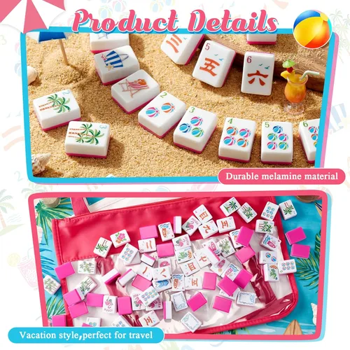 Vista 4 de Soulchen Juego de mahjong americano Summer Beach de 1.2 pulgadas, 168 Rosa Rojo