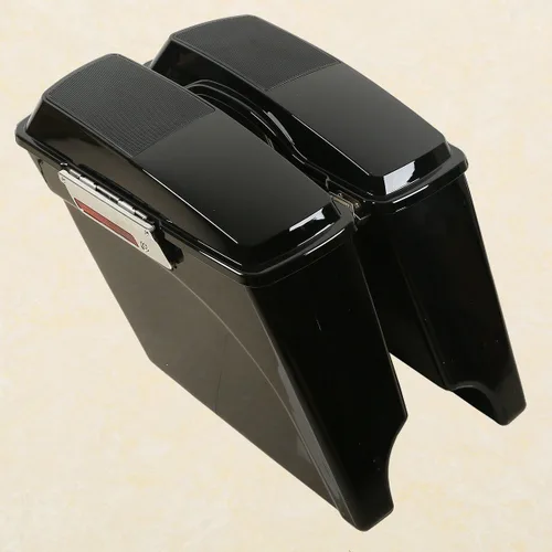 Vista 2 de Alforjas rígidas estiradas de 5 pulgadas con tapas de altavoz de 6 x 9 pulgadas+soportes de conversión cromados para Harley Davidson modelos Softail