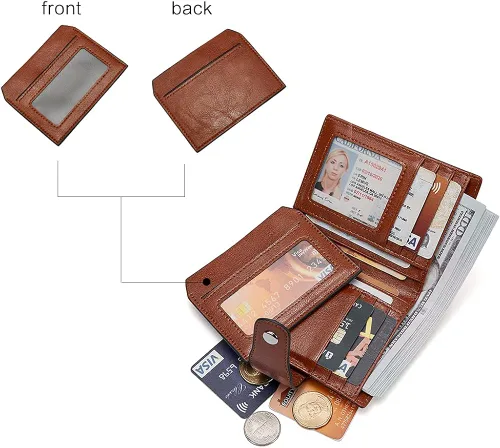 Vista 4 de BOSTANTEN - Billetera de cuero para mujer con bloqueo RFID, pequeña, con cremallera, de bolsillo, para tarjetas, con ventana para documento