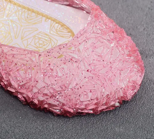 Vista 3 de OMGard Zapatos de gelatina para niñas, sandalias de cumpleaños de princesa de reina de la nieve para niñas pequeñas, sandalias azules con purpurina