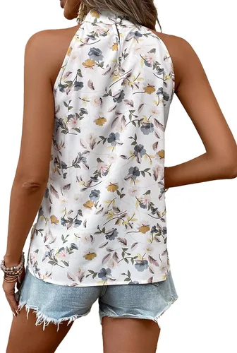 Vista 2 de SOLY HUX Camisetas sin mangas con cuello halter para mujer, blusas sin mangas para verano, casuales, de moda