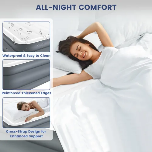 Vista 3 de LunaDream Eclipse Series Colchón de aire individual con bomba integrada recargable por USB, cama inflable inalámbrica, diseño duradero a prueba