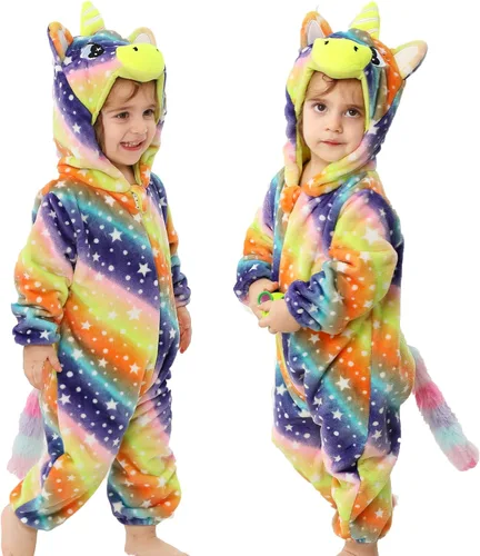 Vista 33 de Mameluco unisex de franela para bebé, disfraz de animal con capucha de dibujos animados