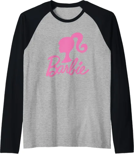 Vista 14 de Barbie - Camiseta de béisbol raglán raglán con logotipo rosa de Barbie, Negro - Negro/Blanco