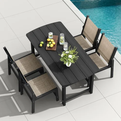 Vista 53 de Mesa de comedor rectangular para exteriores, mesa de polietileno de alta densidad resistente para 6, mesa de patio resistente a la intemperie