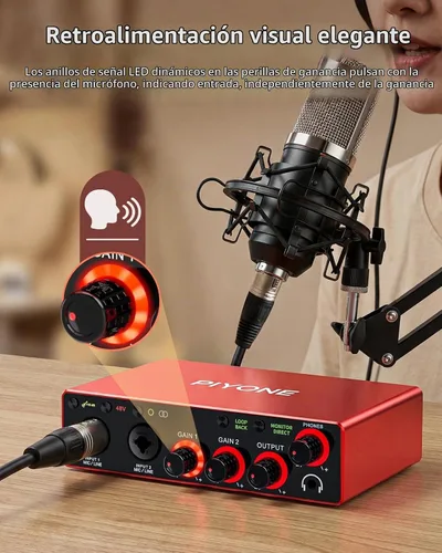 Vista 7 de Interfaz de audio, interfaz 2X2 de 24 bits/192 kHz para alta fidelidad, calidad de estudio para grabación de PC/Mac/iOS, entrada combinada XLR/TRS