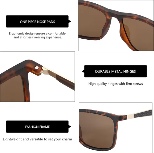 Vista 4 de ZENOTTIC Lentes de sol polarizados para hombre, cuadrados, ultraligeros, marco de fibra de carbono, protección UV400, gafas de sol clásicas