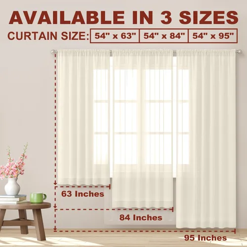 Vista 5 de YHSF Cortinas traslúcidas – Juego de 2 paneles para decoración del hogar – Elegantes cortinas de gasa sólida con bolsillo para barra
