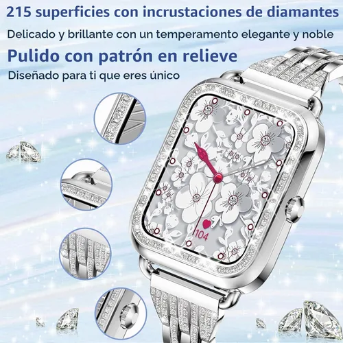 Vista 2 de Reloj inteligente para mujer con diamantes (respuesta/hacer llamadas), reloj inteligente con pantalla táctil HD de 1.29 pulgadas, Android Oro rosado