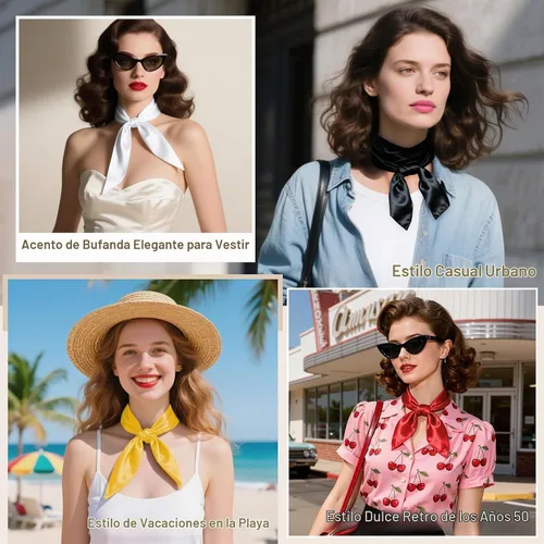 Vista 7 de American Trends Bufanda de seda para mujer, bufandas de satén para la cabeza, bufanda cuadrada para el cuello, bufanda ligera de seda como bandana