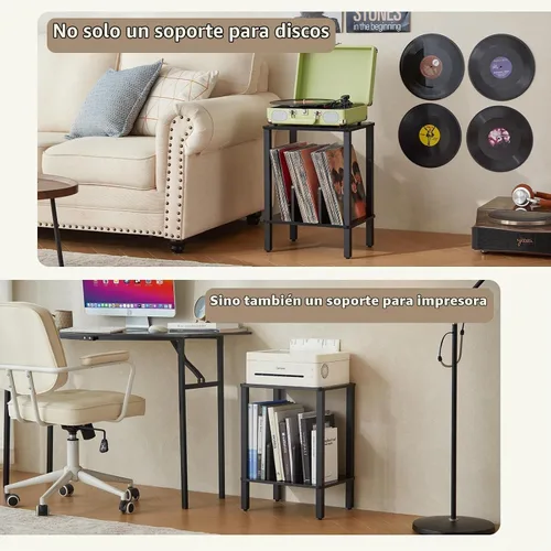 Vista 6 de LELELINKY Soporte para tocadiscos de 2 niveles con almacenamiento de discos de vinilo hasta 100 álbumes, soporte para discos de dormitorio y mesa
