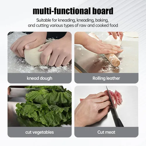 Vista 3 de Tabla de cortar extragrande de acero inoxidable con borde – Tabla de cortar de metal de 16 x 12 pulgadas para encimera de cocina, tabla