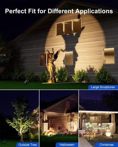 Vista 4 de Luces de punto alimentadas por energía solar al aire libre impermeables súper brillantes LED para árbol, bandera, césped, escultura, del atardecer
