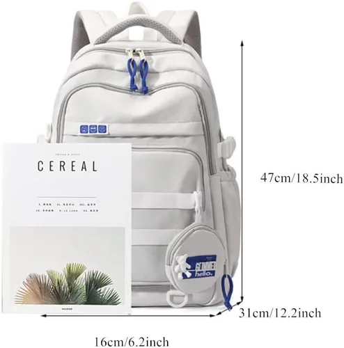 Vista 2 de Bonita mochila estética para niñas, estudiantes de secundaria, mochila para adolescentes, color sólido, ligera, mochila escolar informal con bolsa