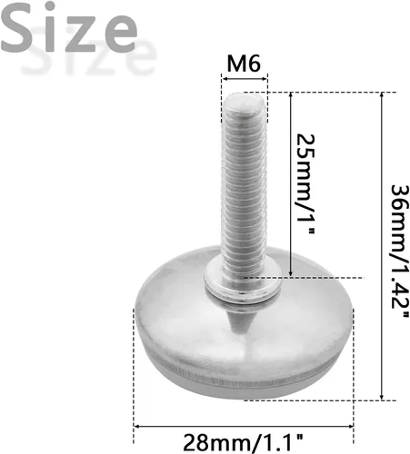 Vista 3 de 20 niveladores de muebles de rosca M6, pies niveladores de mesa M6, patas niveladoras ajustables atornillables para muebles, nivelación deslizante