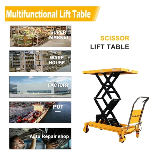 Vista 7 de APOLLO Carro de Mesa Elevatoria Manual con Tijeras Dobles, Plataforma Hidráulica con Capacidad de 798 kg, Altura de Elevación de 150 cm 1760 libras