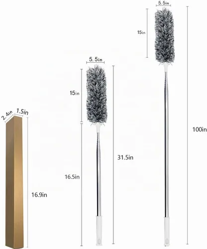 Vista 2 de Lomida Plumero de microfibra con poste de extensión (acero inoxidable), extra largo de 100 pulgadas, con cabezal flexible, plumero extensible