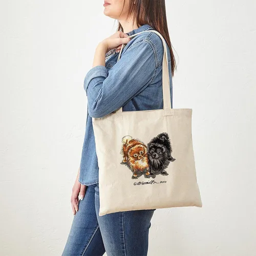 Vista 2 de CafePress Bolso de compras beige natural reutilizable de la lona de Pomerania del bolso de asas rojo negro
