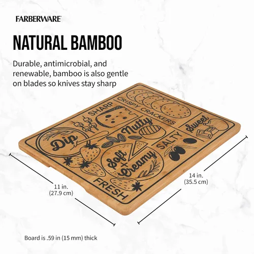 Vista 4 de Farberware Tabla de charcutería con asas empotradas, tabla de cortar reversible de cocina para entretenimiento y preparación de comidas, tabla