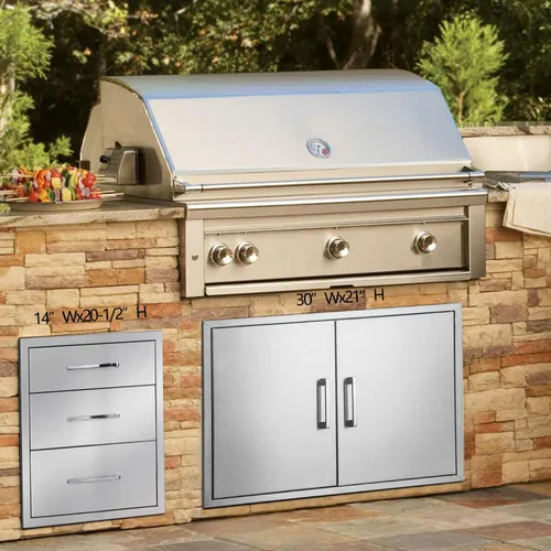 Vista 2 de Cajones de cocina para exteriores, cajón de barbacoa de acero inoxidable, 14 pulgadas de ancho x 20.5 pulgadas de alto x 23 pulgadas de profundidad