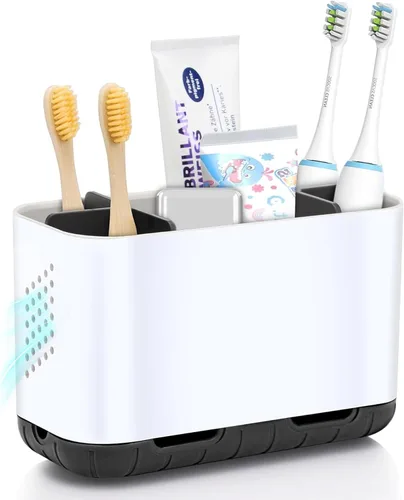 Vista 8 de Portacepillos de dientes para organizador de encimera de baño, portacepillos para cepillos de dientes eléctricos grandes desmontables