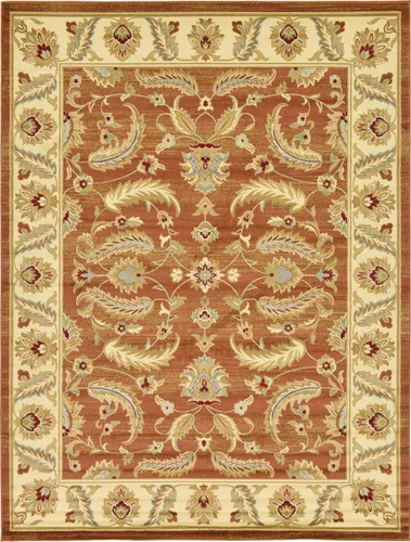 Vista 45 de Unique Loom - Colección Voyage - Alfombra redonda tradicional oriental, marrón, Polipropileno, Marrón/Azul Claro
