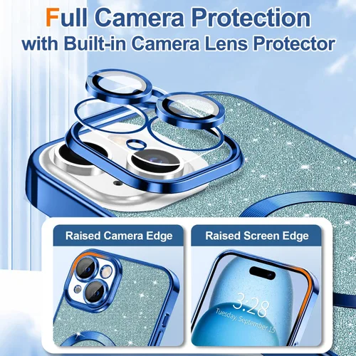 Vista 38 de Hython para iPhone 15 Plus Funda con chispas brillantes, Fundas transparentes magnéticas con protector de lente de cámara [Compatible con MagSafe]